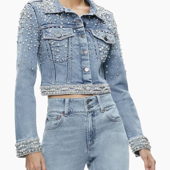 Alice + Olivia Blue Embellished Jean Jacket - Picture 4 of 16
